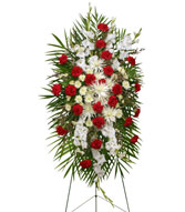 GRACEFUL RED & WHITE Standing Spray of Funeral Flowers