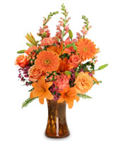 ORANGE UNIQUE Floral Arrangement in New Hamburg, ON | ALL FLOWERS & CHARM
